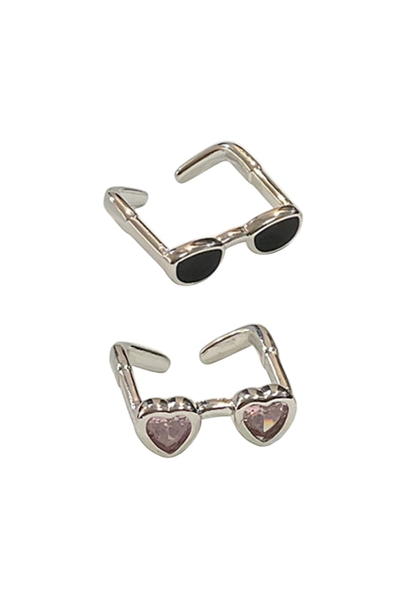 22PCS Couple Rings Sunglasses Shape Rhinestone Decor Adjustable Polished Open Ring Alloy Anniversary Gift Finger Jewelry ,C