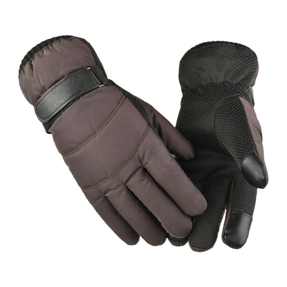 AYYUFE 2PCS Winter Outdoor Gloves Touch Screen Adjustable Full Finger Hand Thicken Keep Warm Plush Lining Men Women Windproof Cycling Gloves Ridding Accessories Brown
