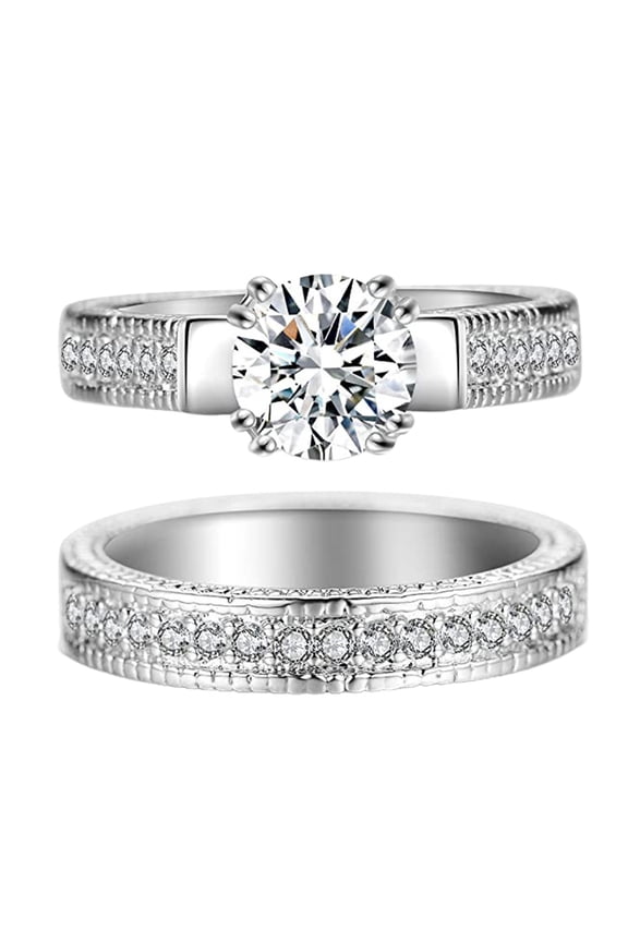 2Pcs Couple Rings Geometry Shape Cubic Zirconia Men Women Shiny All Match Rings for Wedding Alloy,Cubic Zirconia Si