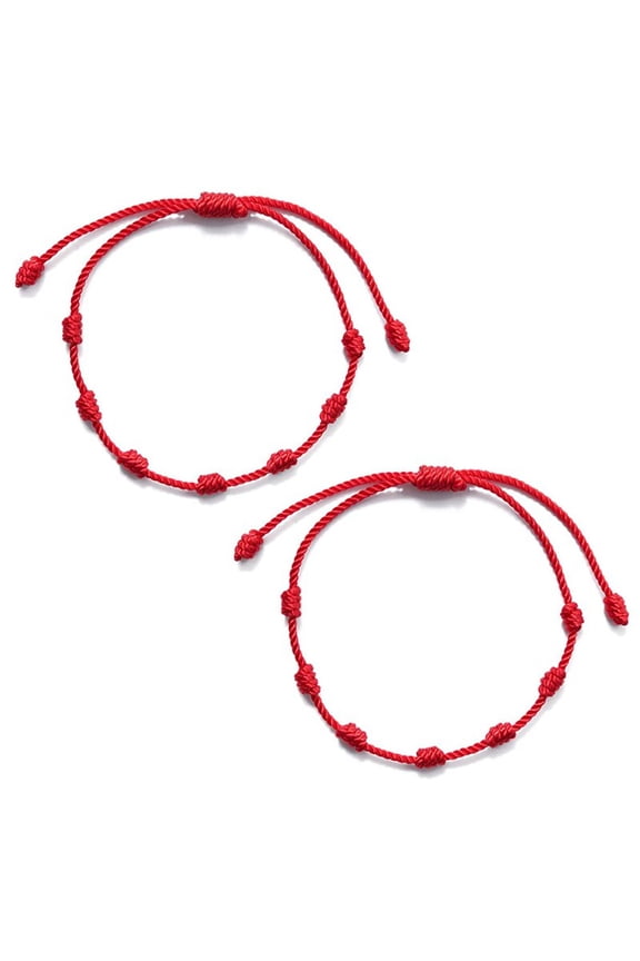 2Pcs Lucky Red String Bracelets 7 Knots Protection Rope Amulet New Year Gift Acrylic Fiber Clear