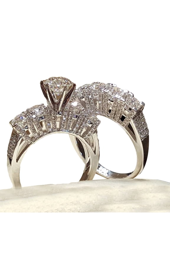 2Pcs/Set Couple ring Rhinestone Inlaid Glossy Luxury Style Exquisite Finger Ring for Banquet Alloy Blue