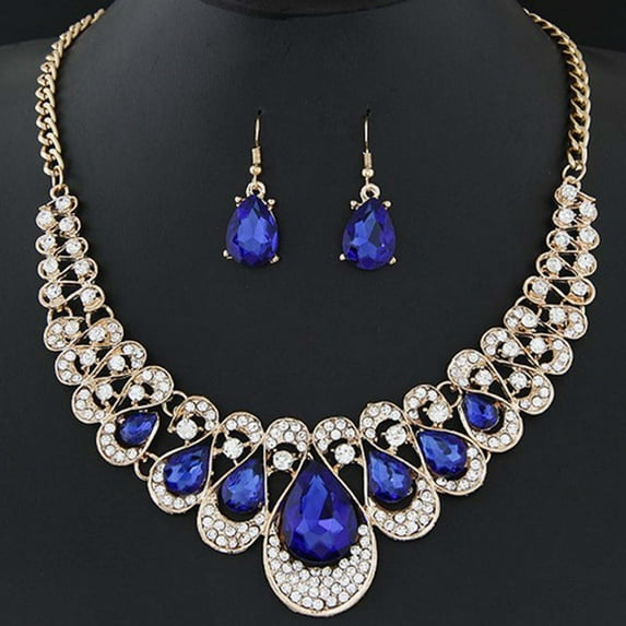 AYYUFE 2Pcs/Set Exaggerated Noble Beautiful Necklace Earrings Multicolor Water Drop Faux Gem Pendant Necklace Earrings Jewelry Accessory