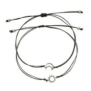AYYUFE 2Pcs Unisex Moon Sun Style Adjustable Couple Bracelet Friend Gift Accessories Wax Wire, Alloy Purple