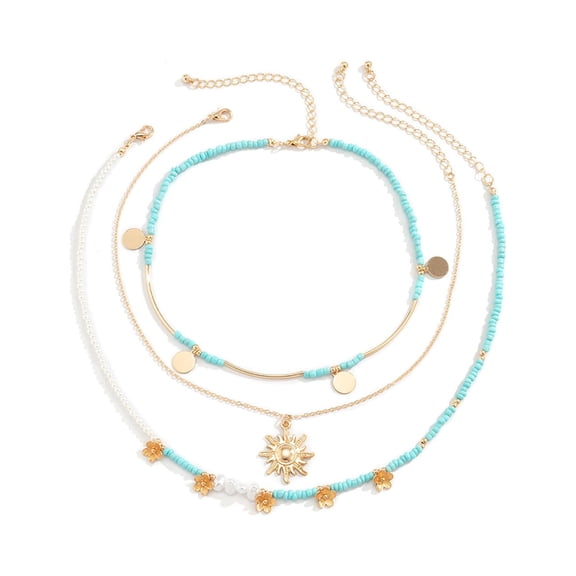 AYYUFE 3 Pcs/Set Women Necklace Bohemia Style Multi Layers Imitation Pearl Sequin Portable Lady Pendant Birthday Gift Allo