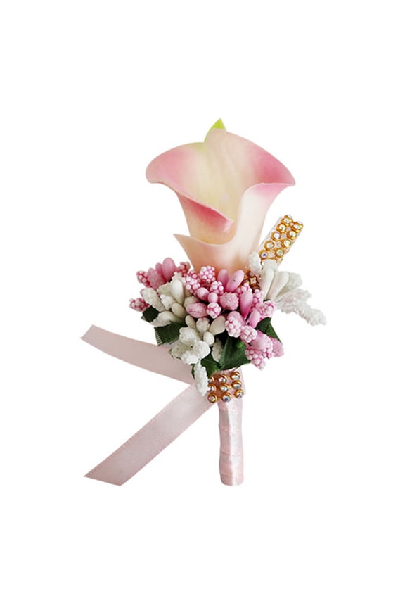 3PCS Common Callalily Brooch Realistic Faux Leather Fake Flower Groom Bride Groomsmen Fake Flower Corsage Lapel Pin Wedding Party,Pink