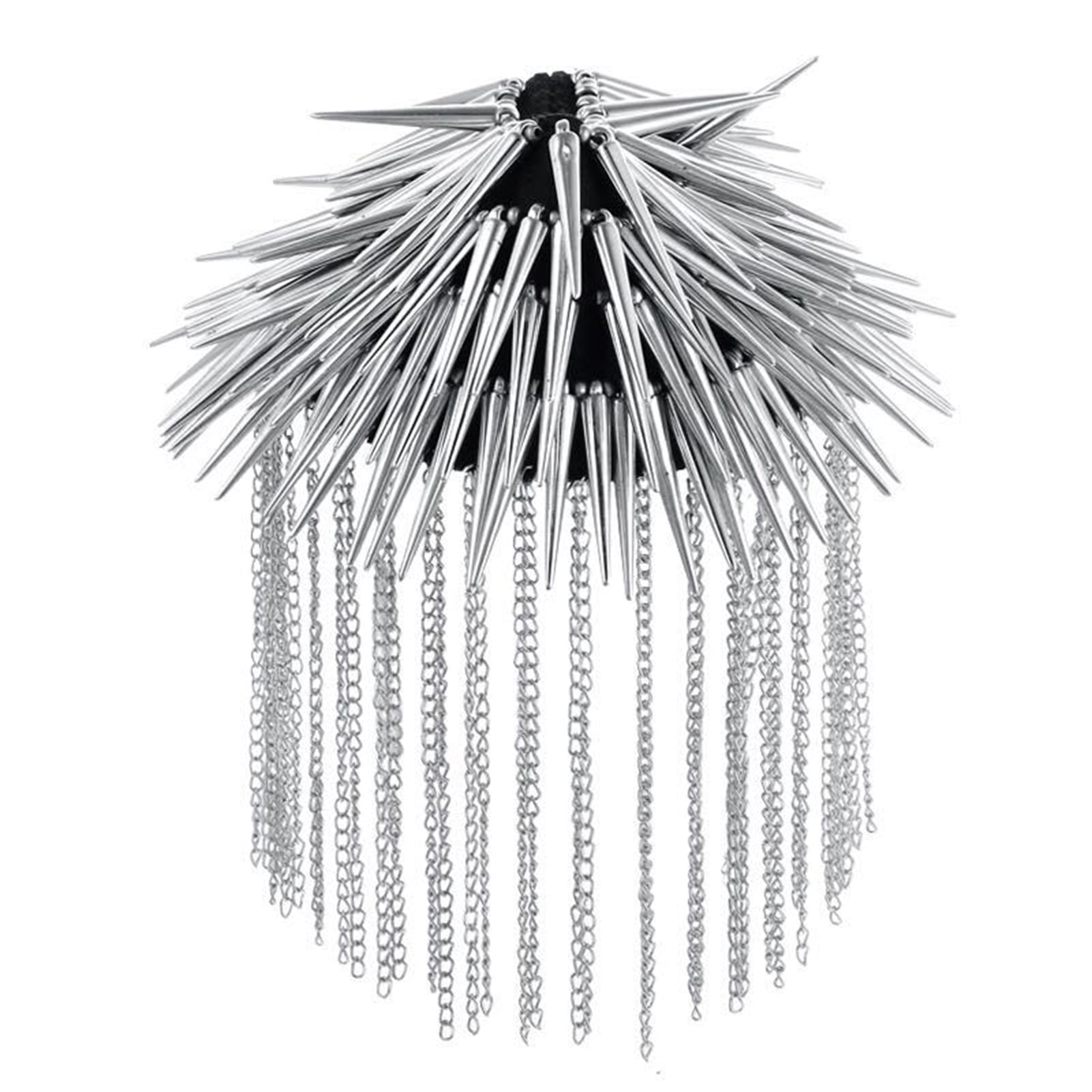 AYYUFE 3PCS Shoulder Epaulette Decorative Pin Design Stage Decoration Hip-hop Style Rivet Chain Tassel Epaulette for Men,Silver