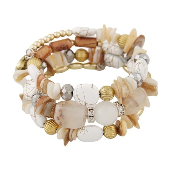AYYUFE 3PCS Unisex Bracelet Alloy Irregular Shape Stones Multi-layered Stacking Retro Ethnic Bohemian Faux Turquoise Faux Agate Adjustable Elastic Cord Wrist Jewelry ,White