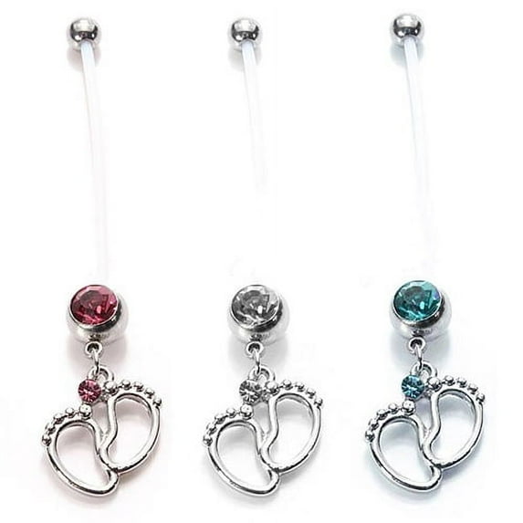 AYYUFE 3PCS Women Baby Feet Flexible Bar Pregnancy Maternity Belly Navel Ring Body Piercing