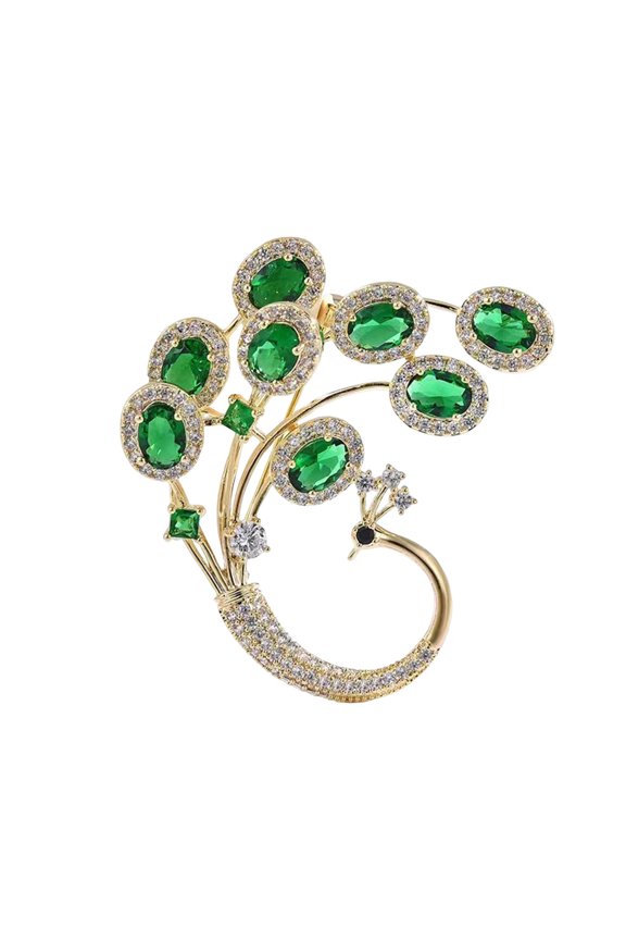 3PCS Women Brooch Peacock Shape Faux Emerald Rhinestone Retro Anti-slip Shoulder Bag Suit Coat Collar Hat Clothes Anti-exposure Pin Party Prom Bride Wedding Garment Jewelry,Green
