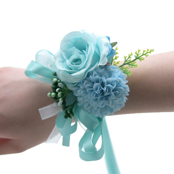 AYYUFE 3PCS Wrist Flower Non-Fading Multi-color Decorate Elegant Bride Groom Fake Wrist Corsage for Party Sky Blue