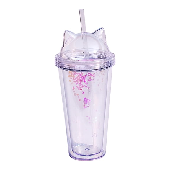 AYYUFE 420ml Water Cup Eye-catching Heat Resistant PS Lovely Water Drinking Straw Cup with Sequins for Home