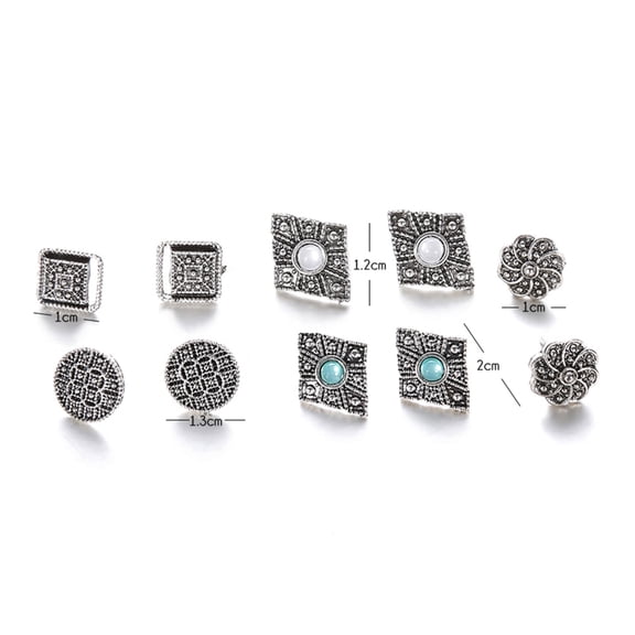 AYYUFE 5 Pairs Bohemia Hollowed Geometric Rhinestone Earrings Women Jewelry Ear Studs Alloy + Rhinestone Clear