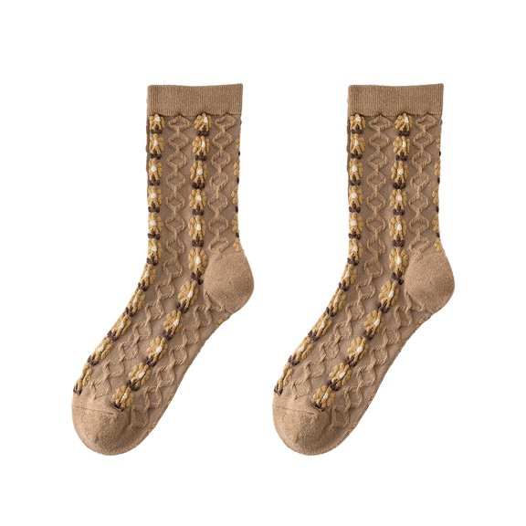 AYYUFE 5 Pairs Ladies Socks Flower Applique Vintage Forest Style Thick Anti-slip Warm Soft High Elasticity Winter Mid-tube Socks Khaki