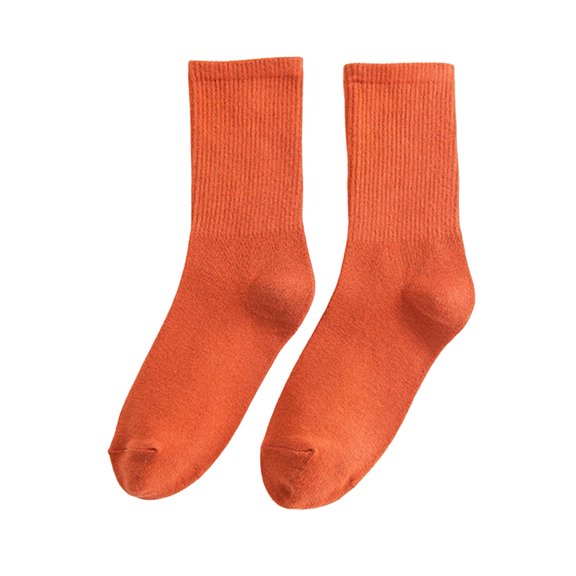 AYYUFE 5 Pairs Women Socks Mid-tube Japanese Style Solid Color High Elasticity Anti-slip Thickened Soft Warm Sweat-absorption Anti-shrink Sports Socks Orange