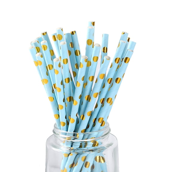 AYYUFE 5 Sets/125Pcs Straw Disposable Solid Straight Lightweight Round Drinking Dots Printing Multifunctional Safe Bottles Cup Straws for Home Use Blue