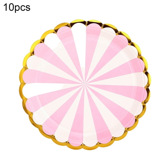 AYYUFE 50Pcs 9 Inch Paper Plates Disposable Safe Anti-skid Thick Gilding Stripe Paper Dishes Favors Supplies for Birthday Pink 9inch
