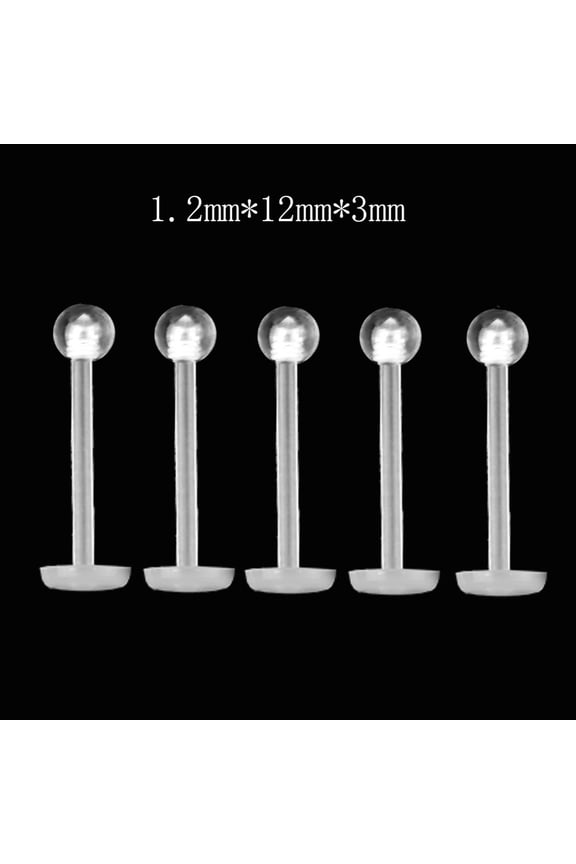 55PCS Unisex Clear Round Nose Ear Lip Chin Ring Stud Bar Body Piercing Jewelry,Transparent,12mm