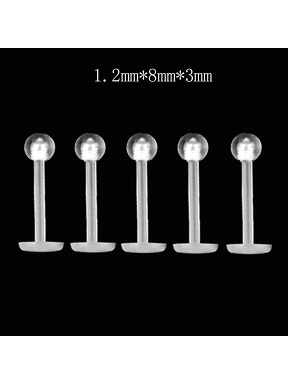 55PCS Unisex Clear Round Nose Ear Lip Chin Ring Stud Bar Body Piercing Jewelry,Transparent,8mm