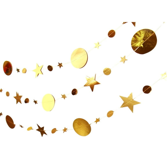 AYYUFE 5PCS 4m Five-Pointed Stars Round Mirror Effect Hanging Banner Bunting Party Decor Golden