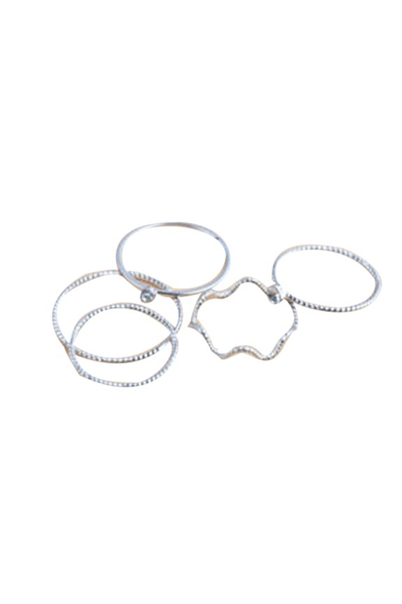 5Pcs/Set Band Ring Wave Stack Above Knuckle Midi Rings Lady Jewelry Charm Alloy, Rhinestone Silver