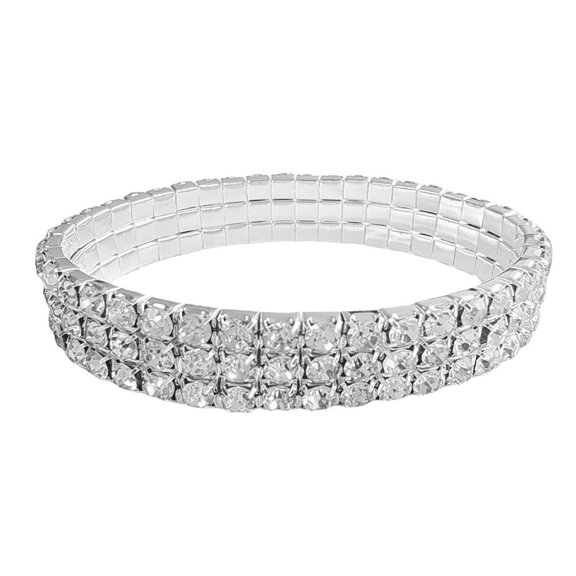 AYYUFE 6 Pairs Bracelet Necklace Earrings Shiny Rhinestones Multi-layer Geometric Sparkling Decorative Gift Women Bangle Necklace Ear Studs Wedding Jewelry Accessory,3