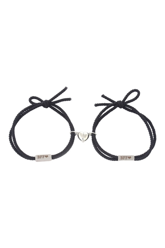 6 Pairs Magnetic Bracelet Heart-shaped BFF Letter Print Knotted Elastic Rope Adjustable Dress Up Gift Men Women Woven Bracelets Couple Jewelry Accessory,B