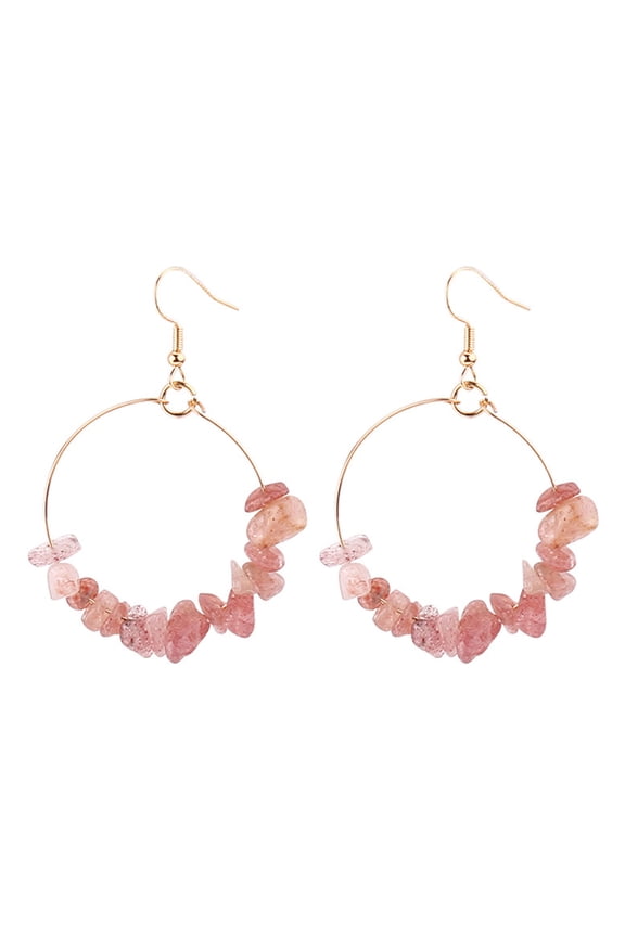 6 Pairs Women Hook Earrings Irregular Natural Stone Electroplated Big Circle Ear Decoration Jewelry Lady Prom Hoop Earring Vacation Party Dangle Earrings,Pink