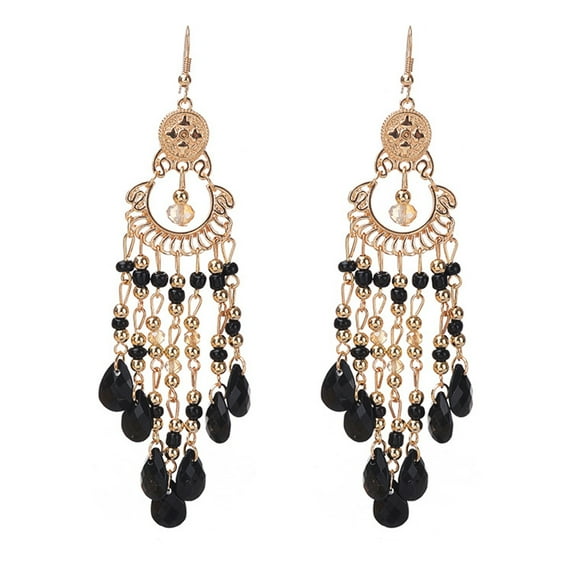 AYYUFE 6 Pairs Women Hook Earrings Vintage Ethnic Style Exaggerated Hollow Out Beads Waterdrop Shape Bohemian Ear Decoration Jewelry Vacation Earrings Hanging Earrings,Black