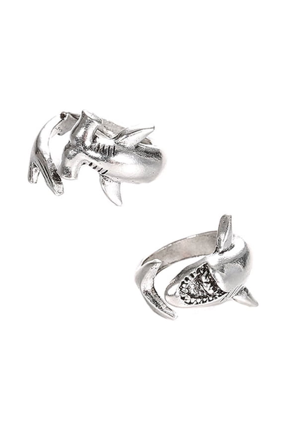 6 Sets/12PCS Vintage Adjustable Alloy Shark Open Rings Unisex Party Jewelry Gift,Silver