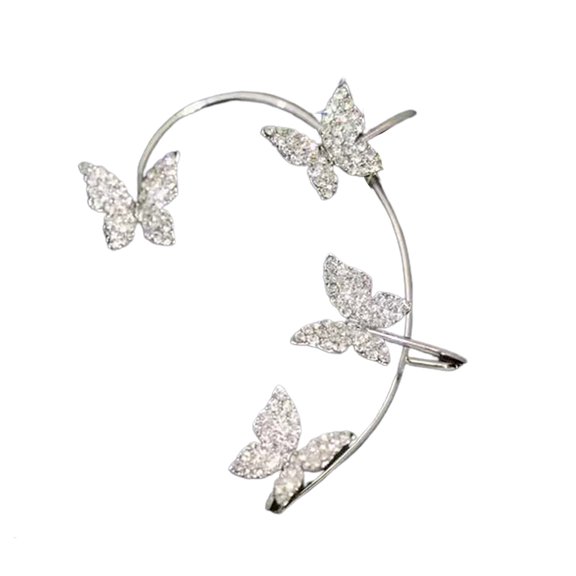 AYYUFE 6PCS Clip Earring Butterfly Rhinestone Jewelry Temperament Delicate Ear Cuff for Wedding,Silver Left