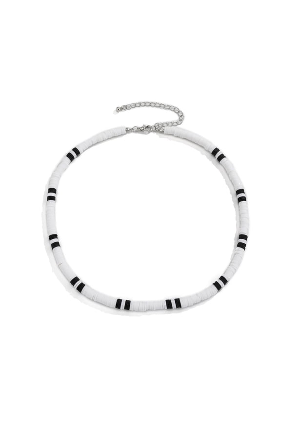 6PCS Men Necklace Black White Bicolor Polymer Clay Retro Beaded Casual Bohemia Clavicle Necklace Jewelry,White