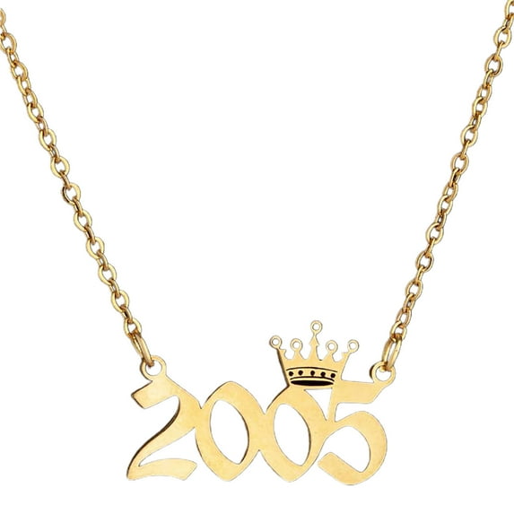 AYYUFE 6PCS Number Pendant Year Necklace Crown Stainless Steel Exquisite Chain Women Necklace Birthday Gift,Golden,2005