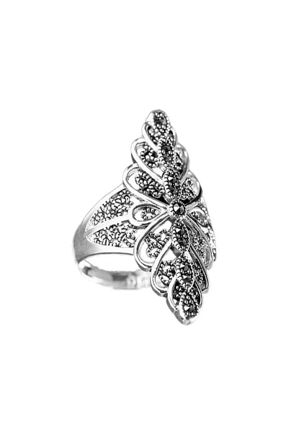 6PCS Retro Lace Finger Ring Exaggerated Faux Gemstones Petal Finger Band Women Silver Color Decorative Ring Jewelry Accessories,Silver,US 10