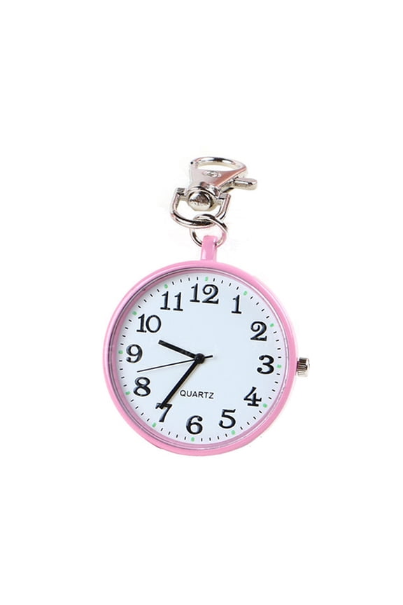6PCS Unisex Round Dial Quartz Analog Nurse Medical Keychain Pocket Watch,Pink