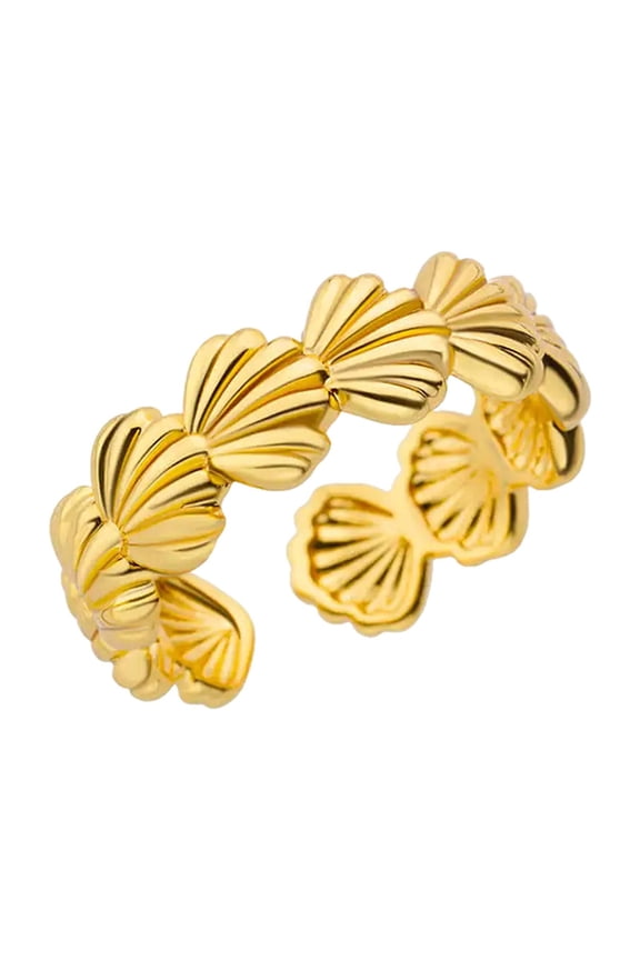 6PCS Women Open Ring Adjustable Shell Starfish Ocean Theme Polished Anti-rust Stainless Steel Finger Ring Lady Daily Party Jewelry ,A