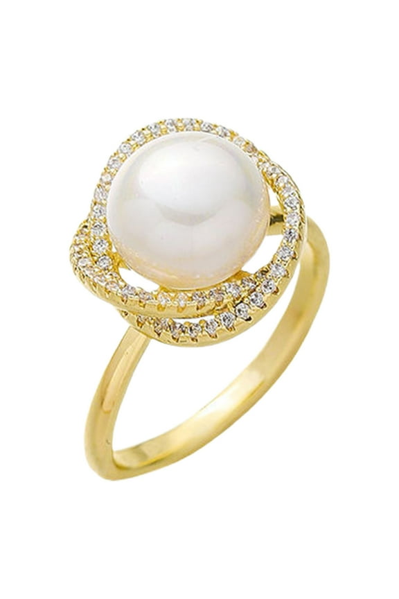 6PCS Women Ring Crossed Bling Rhinestone Open Adjustable High Gloss Faux Pearl Finger Ring Jewelry Accessories,Golden