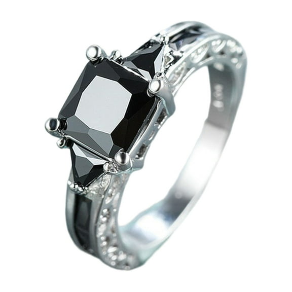 AYYUFE 6PCS Women Ring Cubic Zirconia Europe And America Hollow Out Vintage Geometric Decoration Shining Lady Promise Wedding Band Ring Jewelry Accessory,Black,US 10