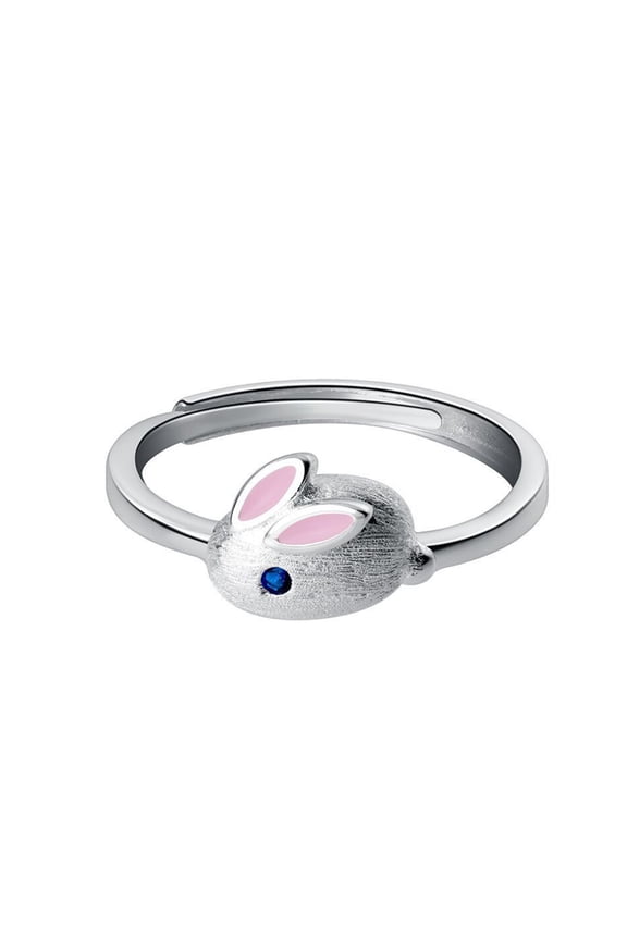 6PCS Women Ring Opening Adjustable Silver Color Polished Cute Rabbit Bunny Animal Ladies Finger Ring Jewelry,Silver