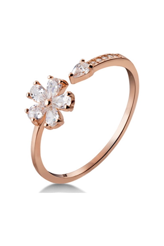 6PCS Women Ring Opening Sweet Luxury Golden Silver Color Rhinestone Embedded Five-petaled Flower Finger Ring Jewelry,Golden