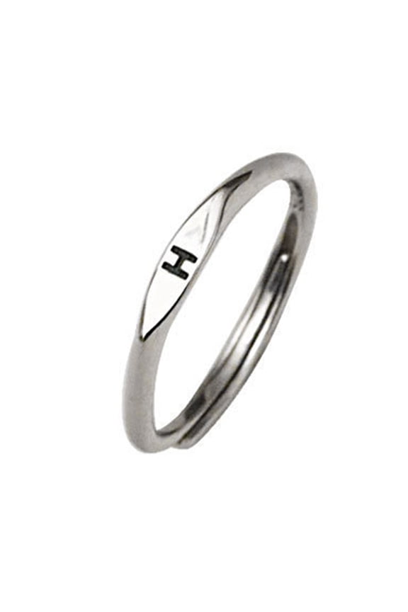 6PCS Women Ring Simple Style Geometric Smooth Polished Adjustable Decorative Gift Alphabet A-Z Letters Initial Name Finger Ring Jewelry for Daily Life,H