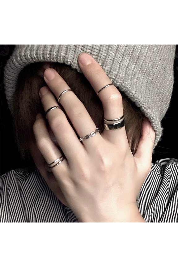 7Pcs/set Women Knuckle Rings Geometric Opening Adjustable Hip Hop Stackable Finger Rings for Party Club Cosplay