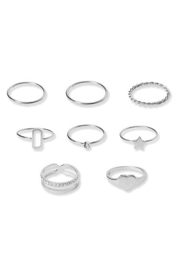 88PCS Finger Rings Five-pointed Star Rhinestones Jewelry Electroplating Geometric Ring Birthday Gifts ,Silver