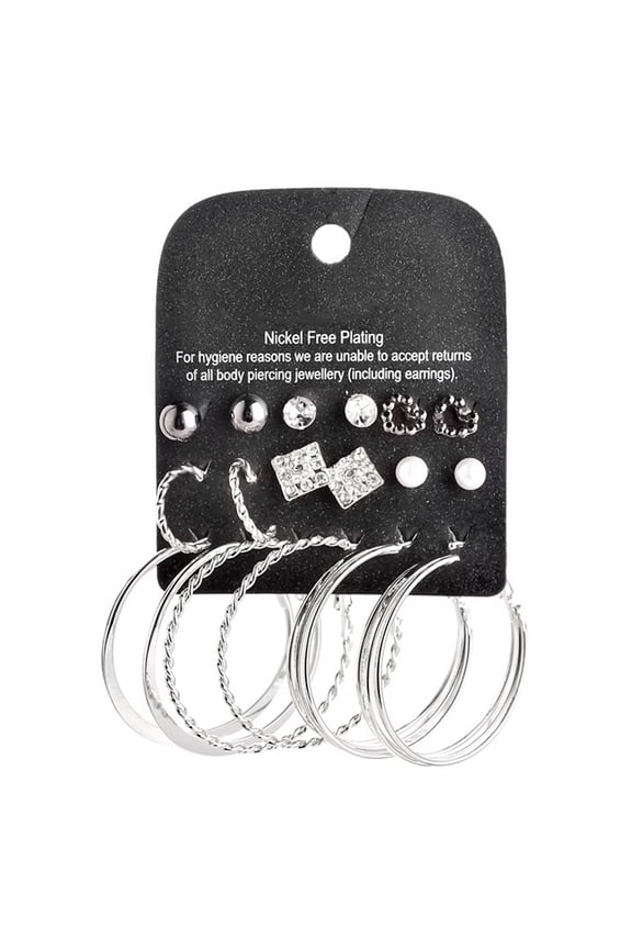 9 Pairs Earring Rhinestone Inlaid Jewelry Gift Alloy Stud Hoop Earrings Set for Dating Acrylic,Rhinestone,Alloy,Fau