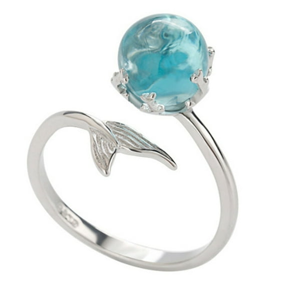 AYYUFE Adjustable Mermaid Tail Blue Rhinestone Bubble Finger Opening Women Ring Gift Copper, Rhinestone Silver