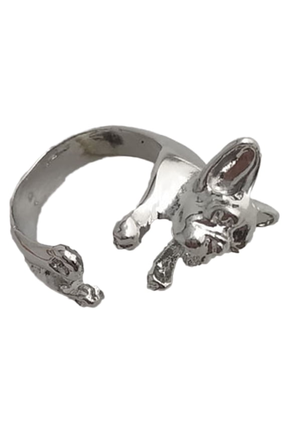 Adjustable Retro Bulldog Openings Ring Unisex Animal Pit Bull Dog Punk Jewelry Alloy Silver
