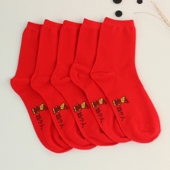 AYYUFE Animal Year Red Socks Attractive Bright Color Acrylic Fiber Breathable Middle Socks for Families