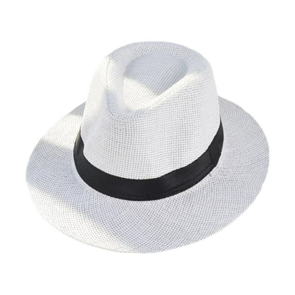 AYYUFE Band Decor Flat Dome Straw Hat Folding Thin Non-stuffy Anti-UV Men Big Brim Sunscreen Jazz Hat Accessories ,Gift