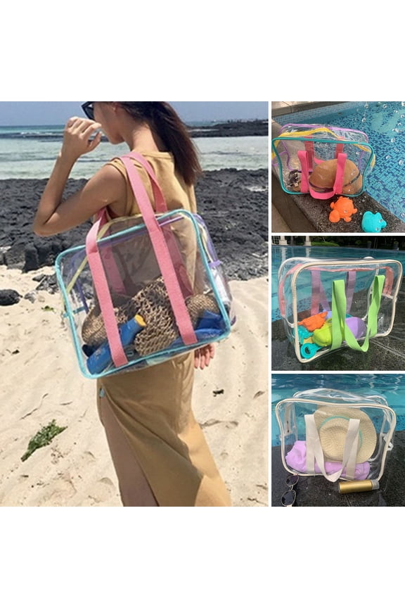Beach Bag Waterproof Folding High Capacity See Through Smooth Zipper Storage Multi-purpose Large Clear Shoulder Tote Handbag Travel Accessory