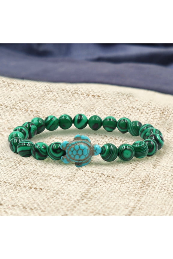 Beads Bracelet Sea Turtle Beaded Elastic Rope Adjustable Boho Decoration Valentines Day Gift Women Men 8mm Natural Faux Stone Friendship Bangle for Dating