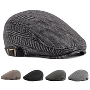 AYYUFE Beret Cap British Style Retro Striped Flat Top Short Brim Decorate Breathable Men Plaid Flat Newsboy Hat for Reunion
